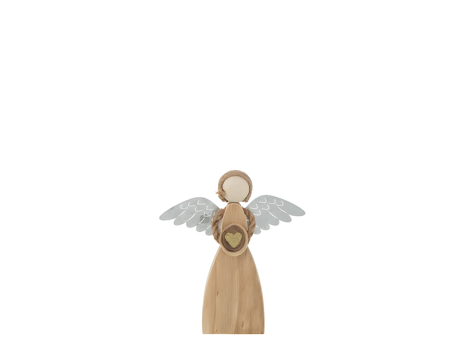 Ángel con corazón de madera y metal marrón 23x3x26cm