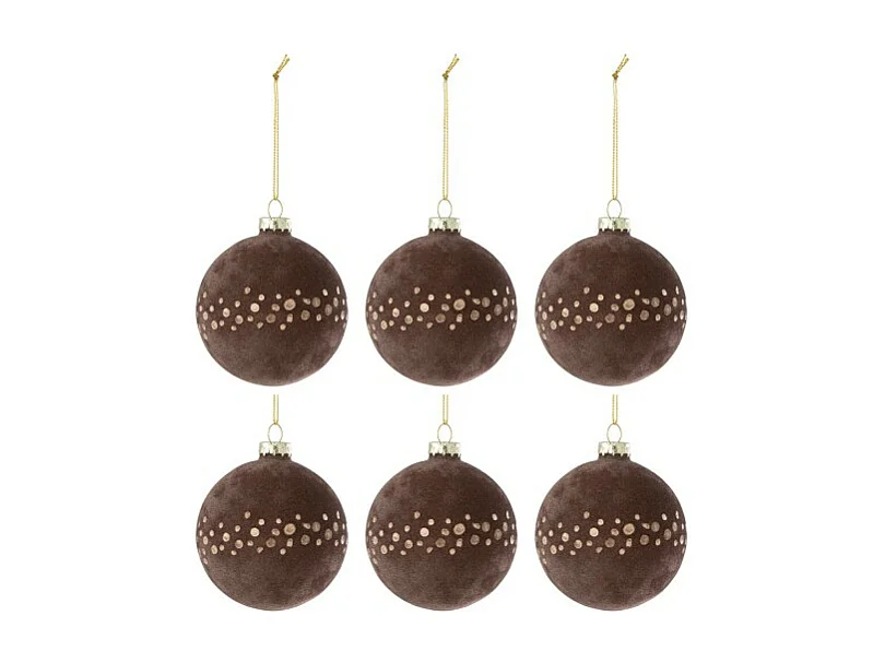 Scatola di 6 palline di Natale in vetro marrone 8x8x8 cm