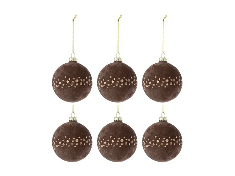 Scatola di 6 palline di Natale in vetro marrone 8x8x8 cm