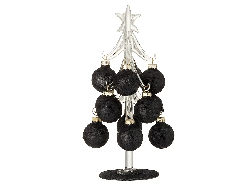 Albero di Natale decorativo con palline di vetro nero H20cm