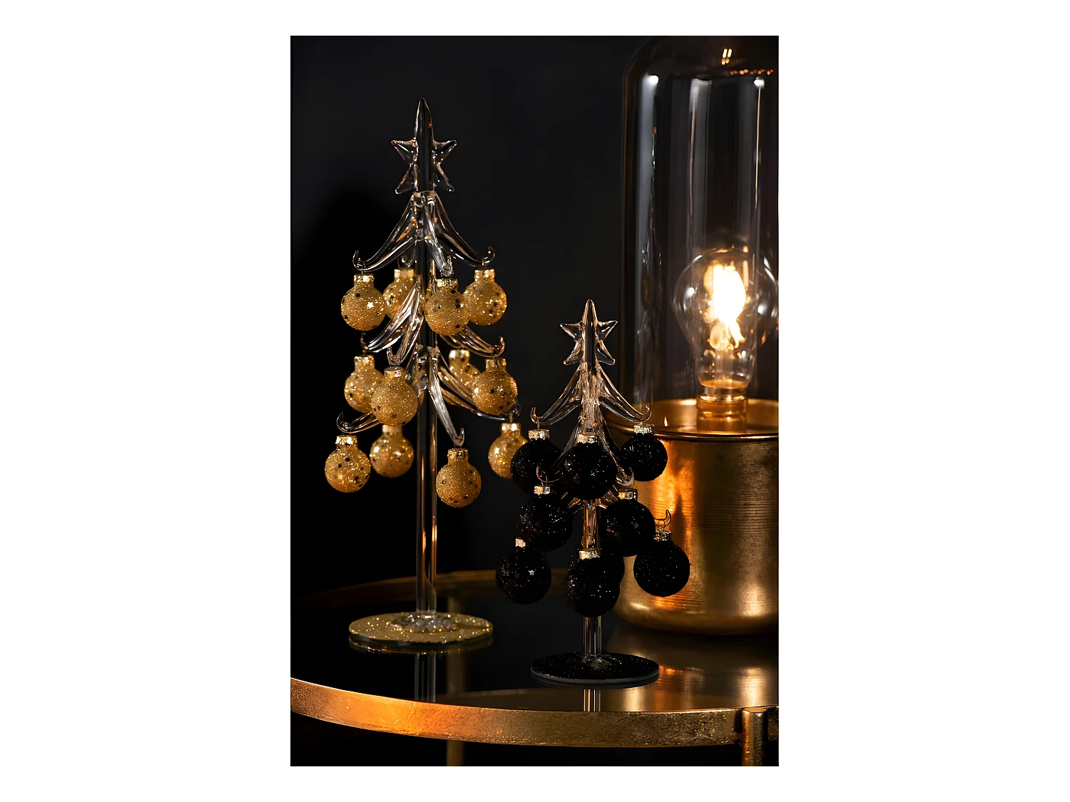 Albero di Natale decorativo con palline di vetro nero H20cm