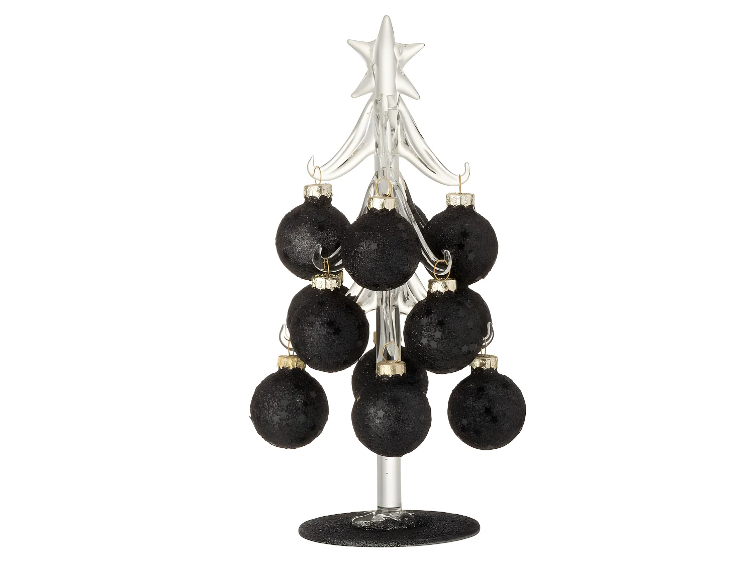 Árbol de Navidad decorativo con bolas de vidrio negro de 20 cm de altura