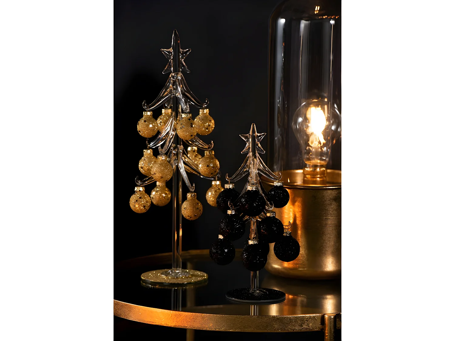 Árbol de Navidad decorativo con bolas de vidrio negro de 20 cm de altura