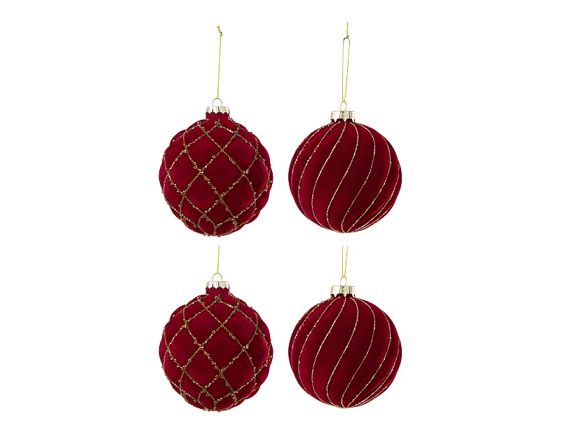 Scatola di 4 palline di Natale in vetro rosso 10x10x10 cm