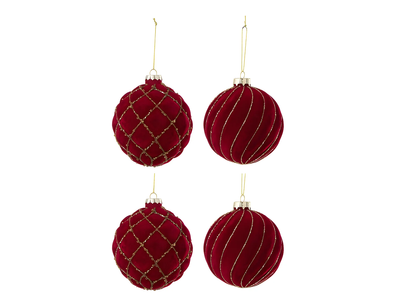 Scatola di 4 palline di Natale in vetro rosso 10x10x10 cm