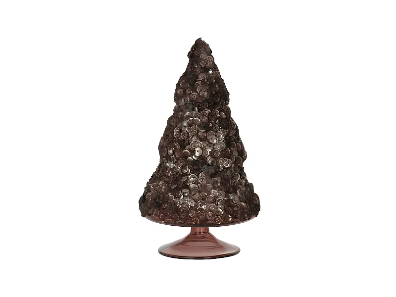 Albero di Natale decorativo ghiacciato in vetro marrone scuro H17cm