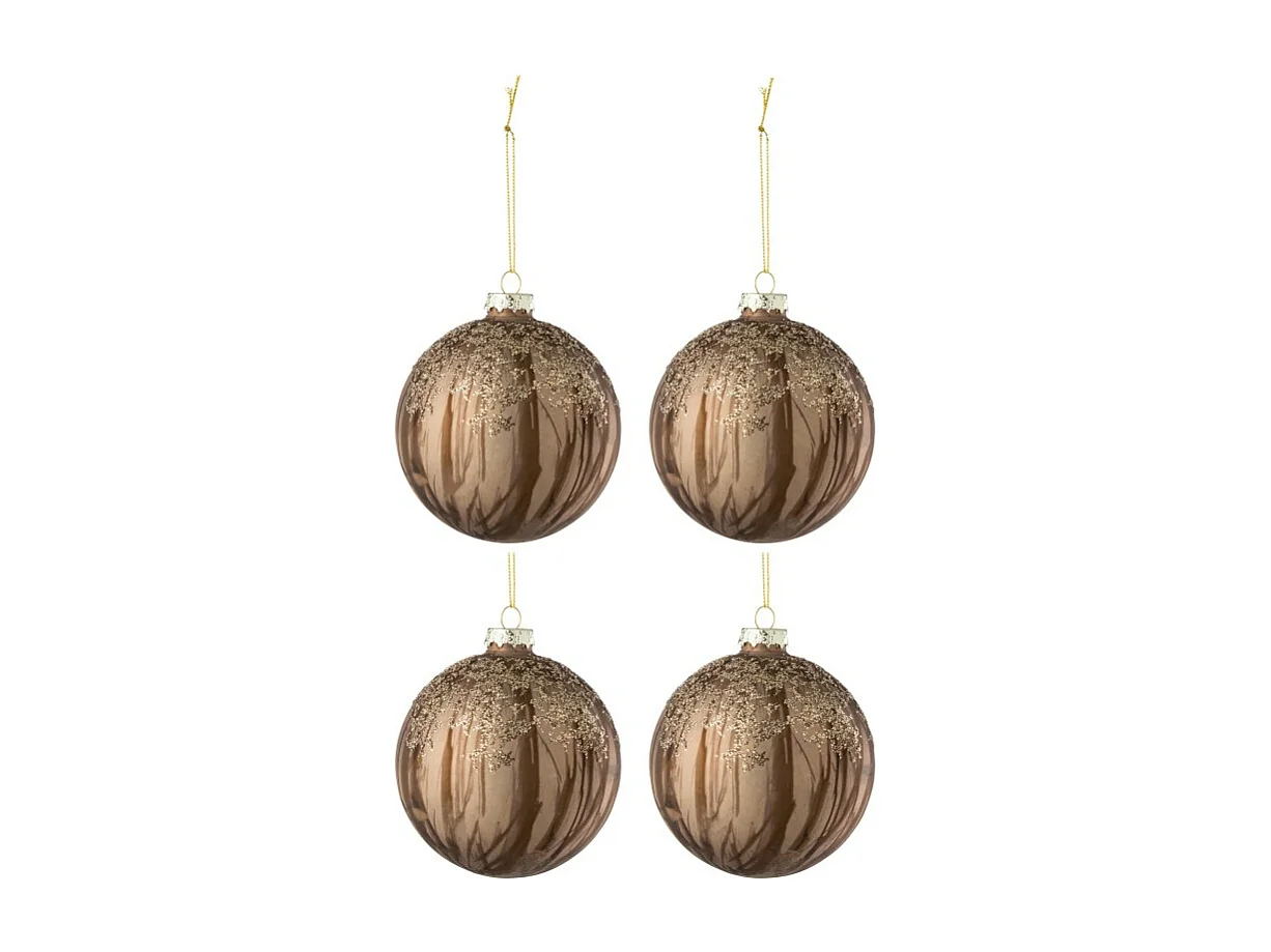 Scatola di 4 palline di Natale in vetro marrone 10x10x10 cm