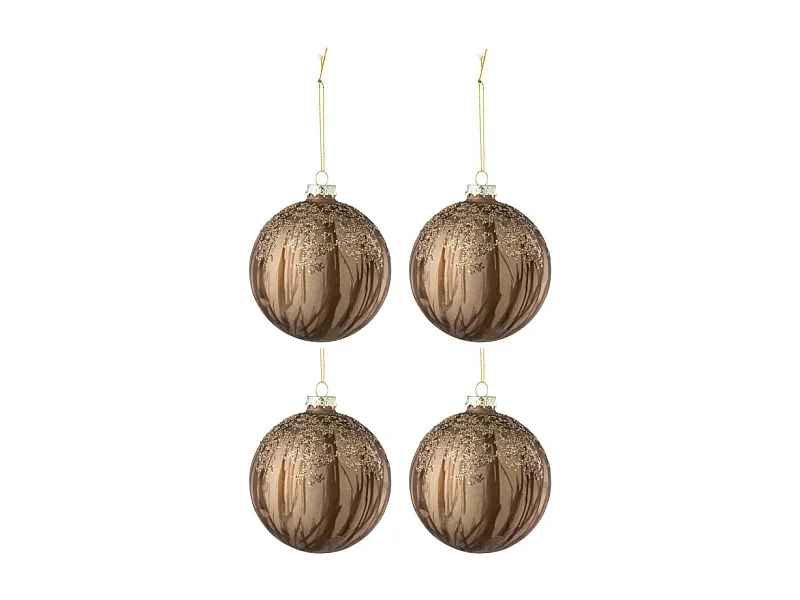 Scatola di 4 palline di Natale in vetro marrone 10x10x10 cm