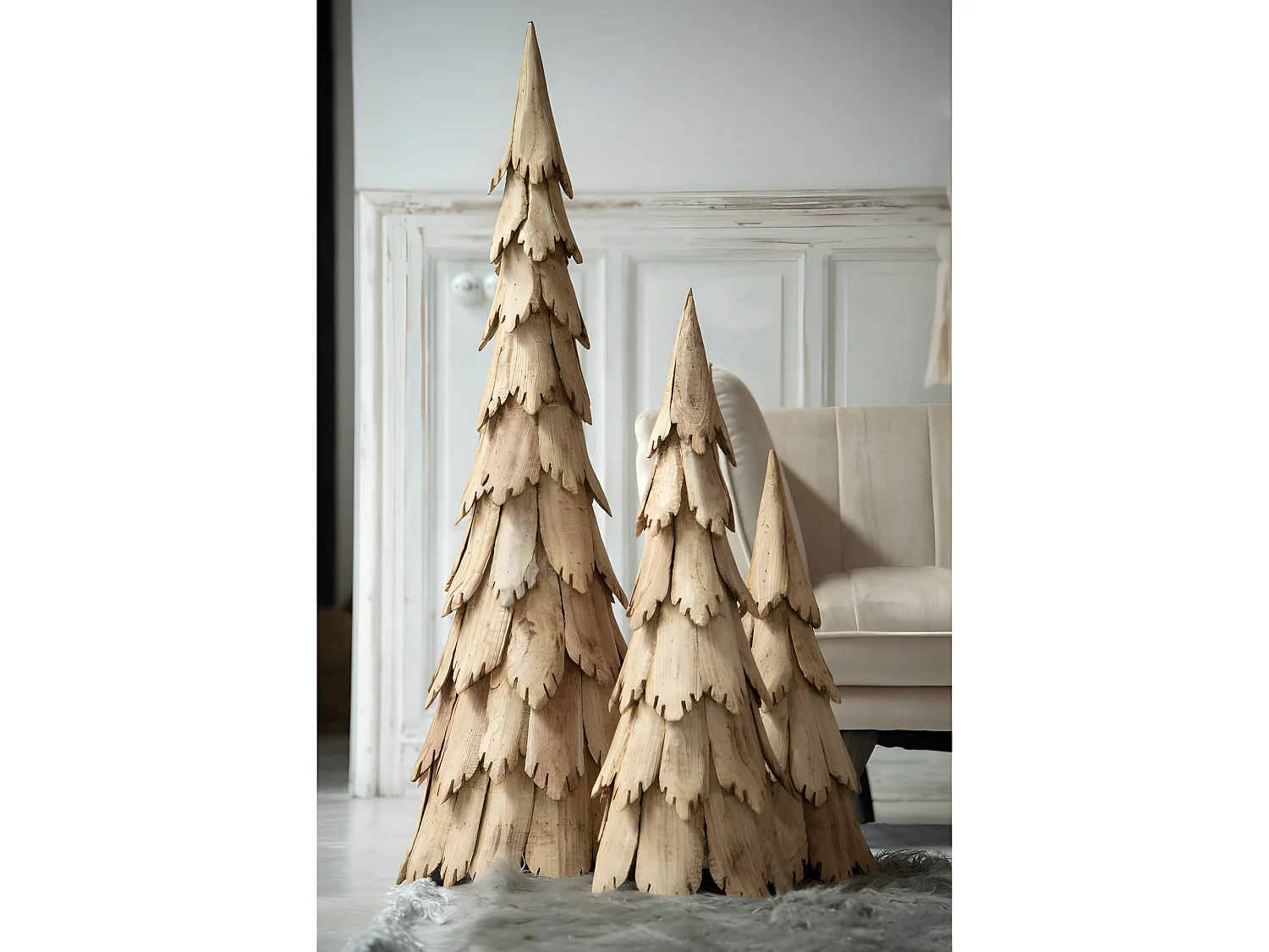 Albero di Natale decorativo in legno naturale 23x23x58 cm