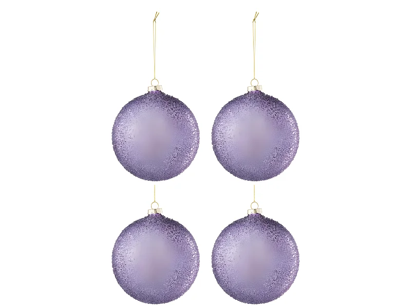 Caja de 4 bolas de Navidad de vidrio morado de 12x12x12 cm