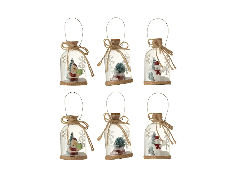 Conjunto de 6 botellas colgantes de vidrio transparente de 6x6x11 cm