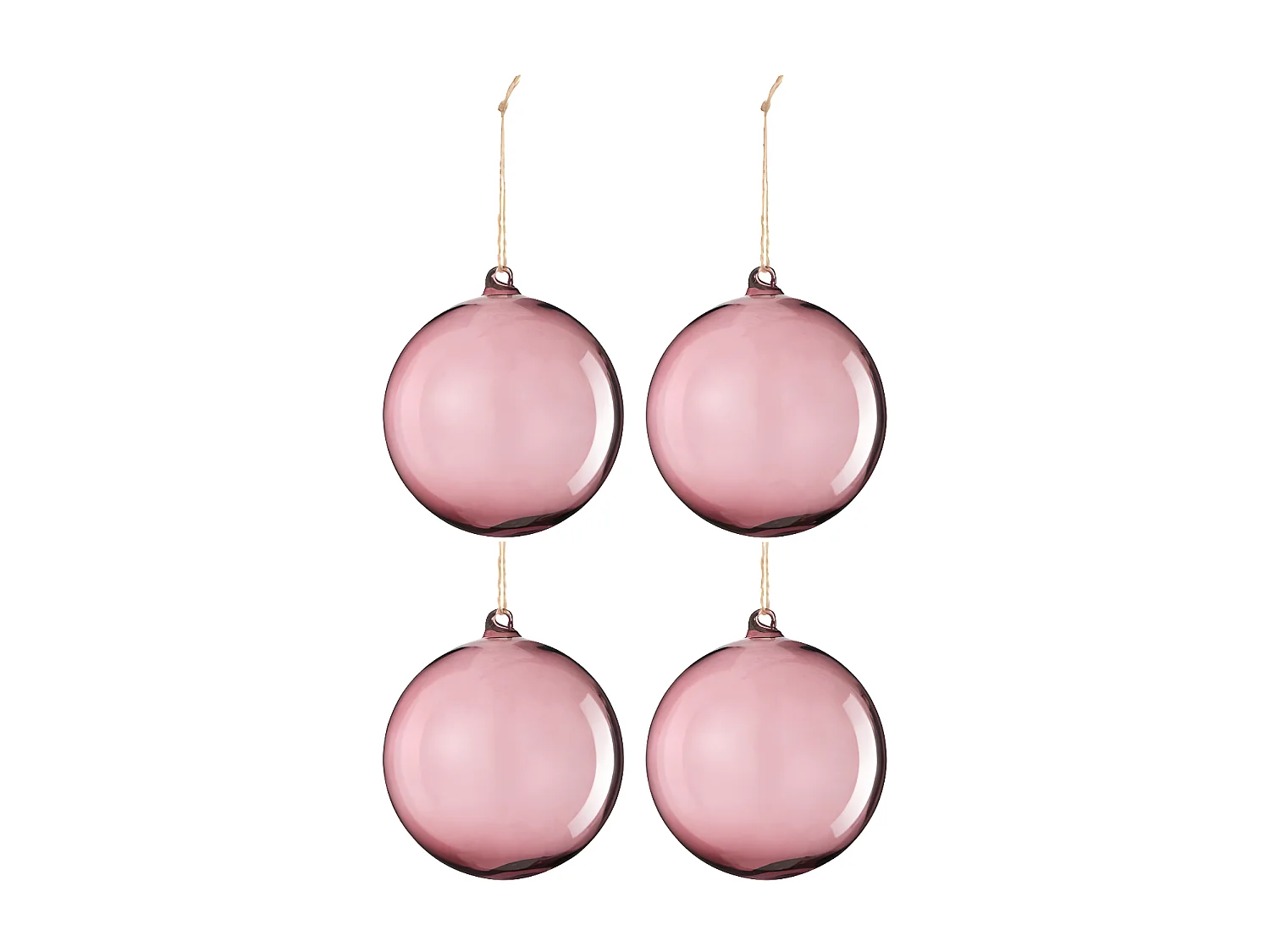 Caja de 4 bolas de Navidad de vidrio morado de 12x12x12 cm