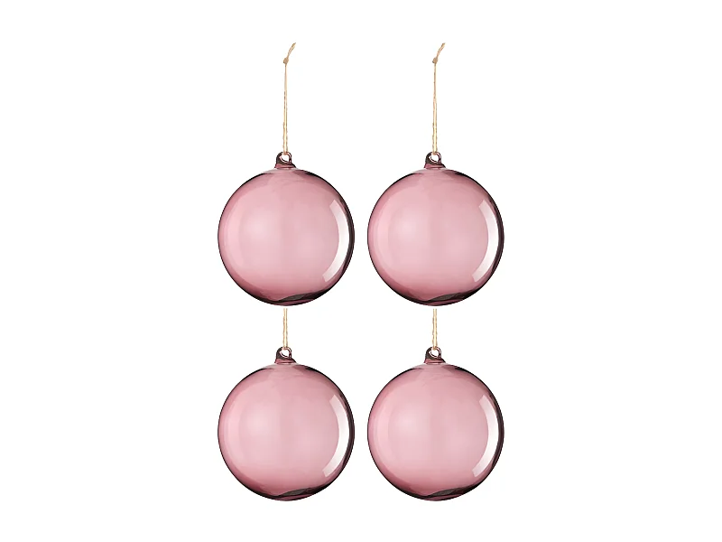 Caja de 4 bolas de Navidad de vidrio morado de 12x12x12 cm