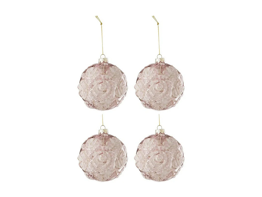 Caja de 4 bolas de Navidad de vidrio rosa de 10x10x10 cm