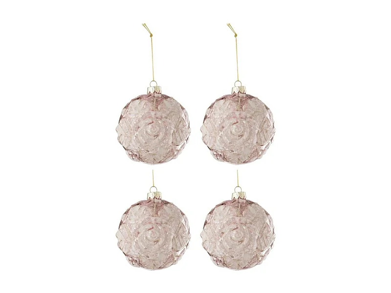 Scatola di 4 palline di Natale in vetro rosa 10x10x10 cm
