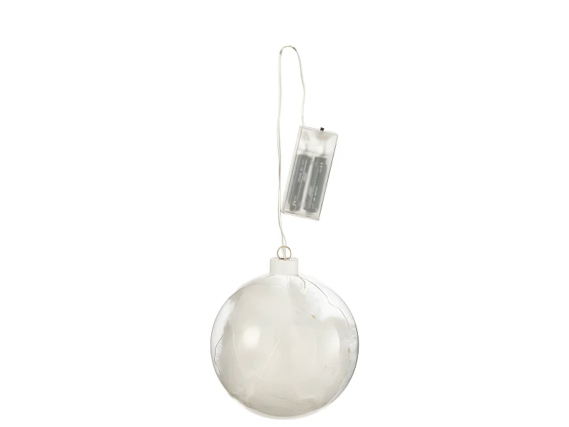 Palla decorativa con piume e LED in vetro bianco 13x13x13 cm