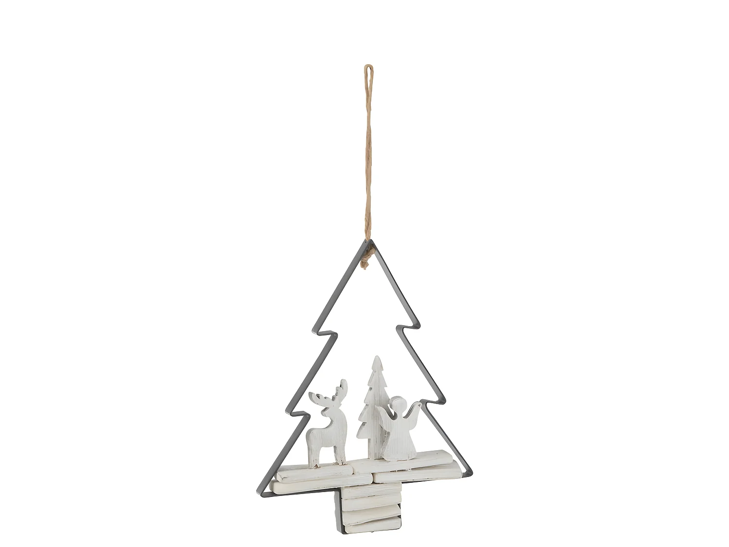 Sospensione natalizia in legno bianco 21,5x4,5x28 cm