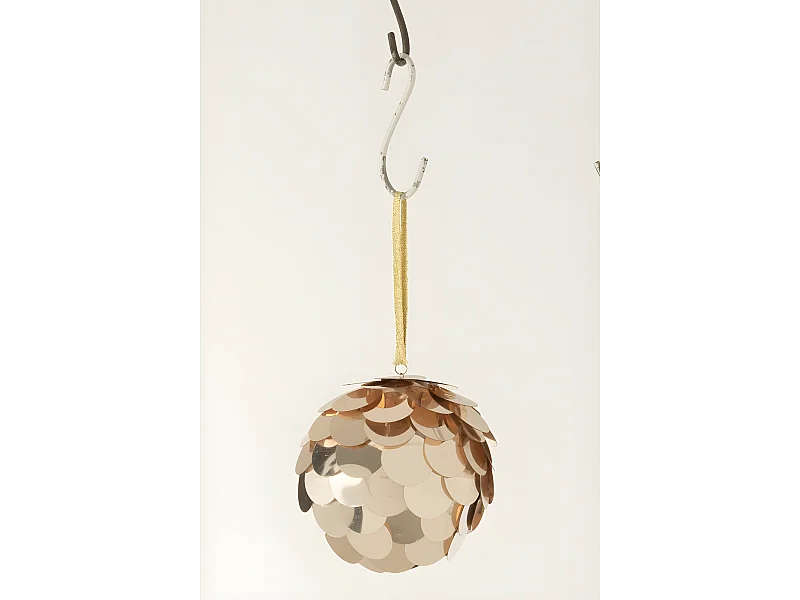 Palla di Natale con paillettes in plastica color champagne 10x10x10 cm