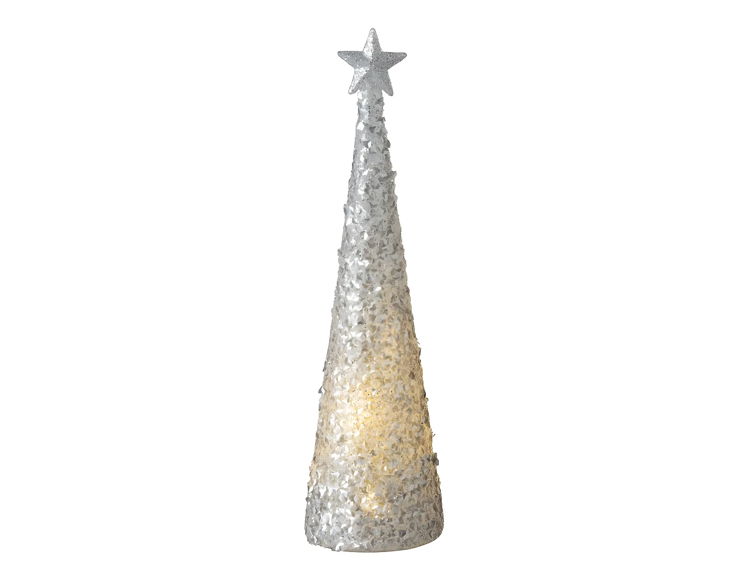 Cono di Natale luminoso con stella in vetro argentato 9.5x9.5x34.5 cm