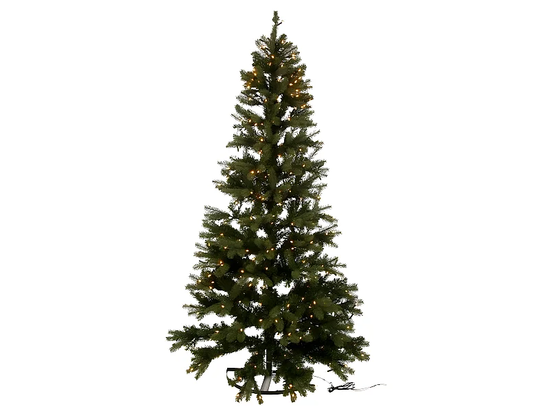 Albero di Natale artificiale con luci a LED in plastica verde H225cm