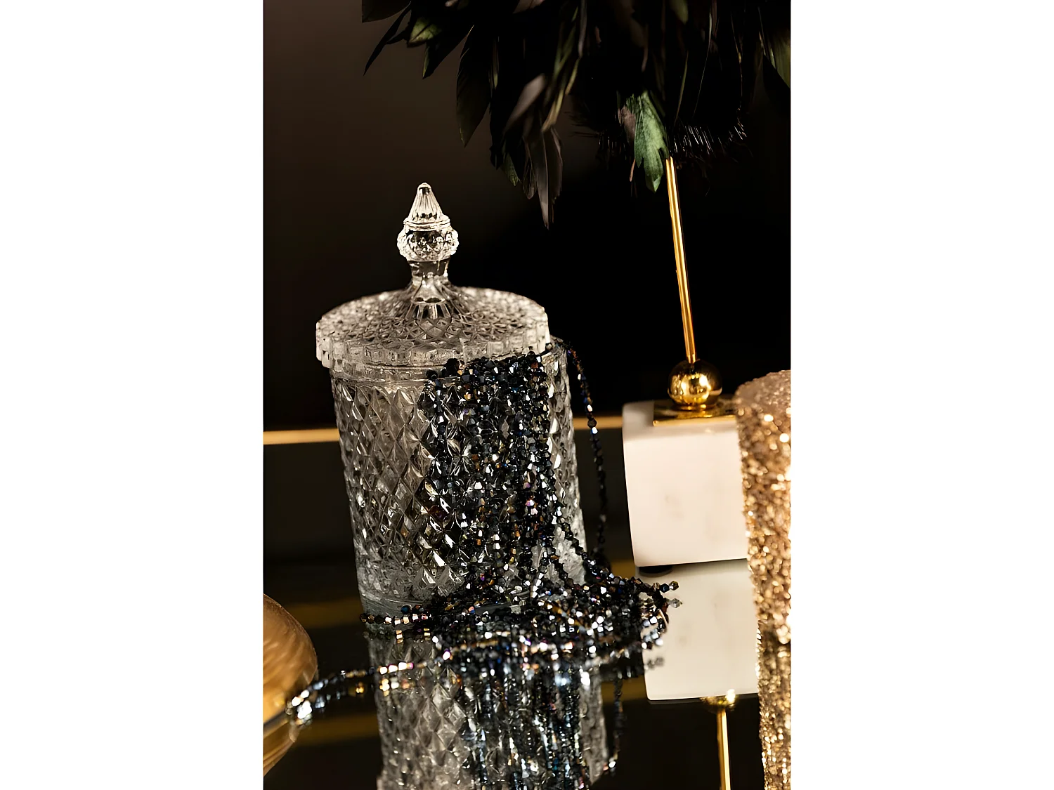 Sospensione di perline strass in plastica nera 1,5x0,1x90 cm