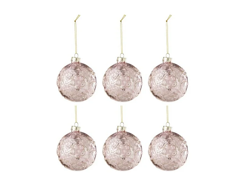 Scatola di 6 palline di Natale in vetro rosa 8x8x8 cm