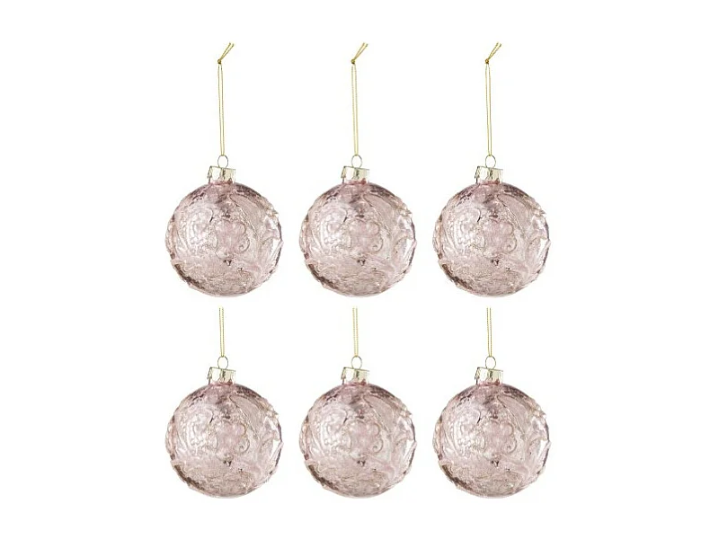 Caja de 6 bolas de Navidad de vidrio rosa de 8x8x8 cm