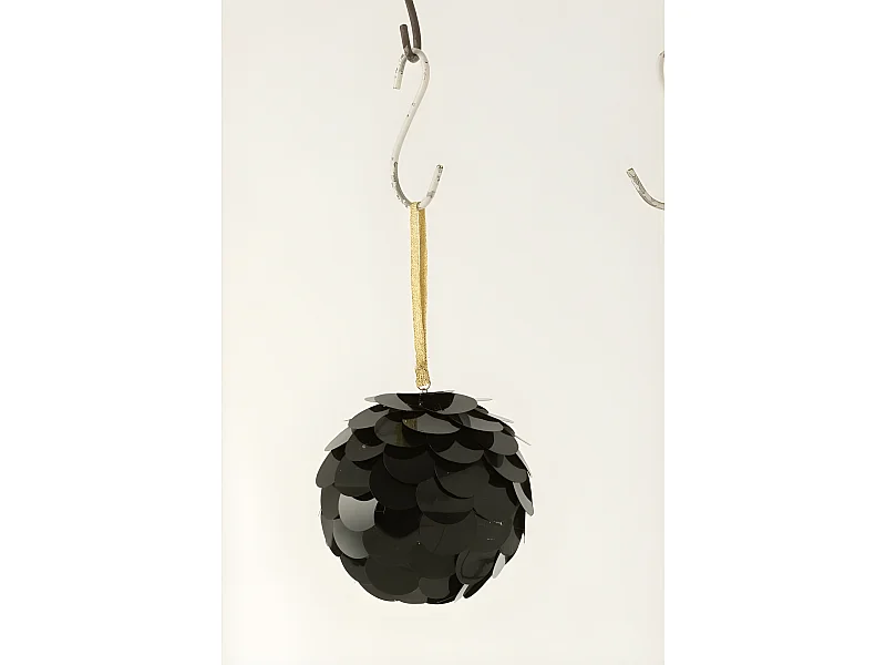 Palla di Natale con paillettes in plastica nera 10x10x10 cm