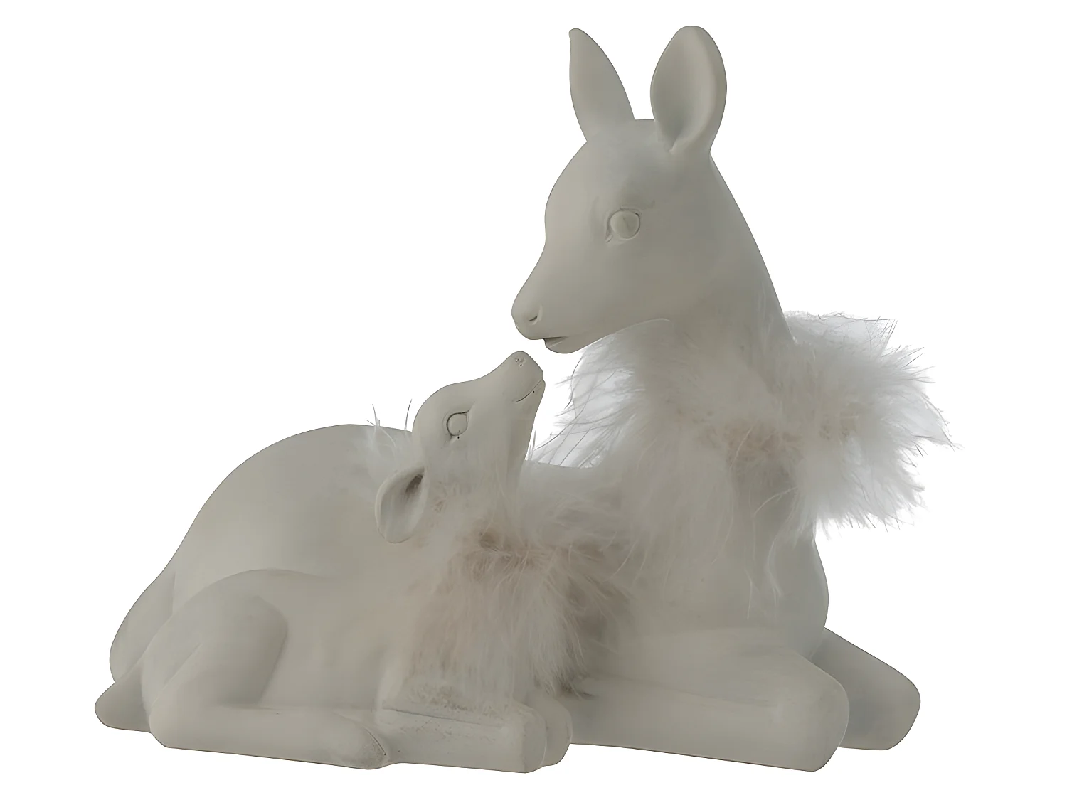 Cerf avec faon en résine blanc 17x11x15.5 cm