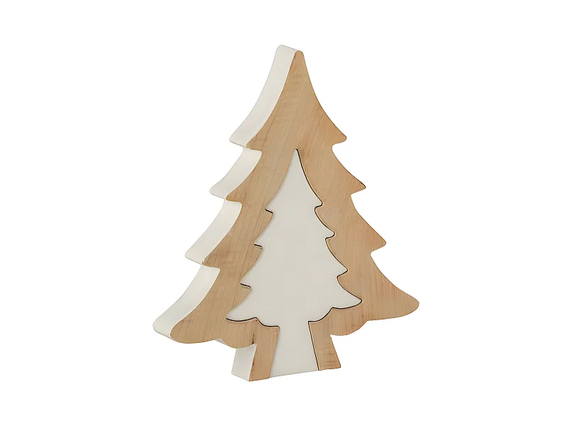Albero di Natale decorativo in legno di mango bianco 30x26x3,5 cm
