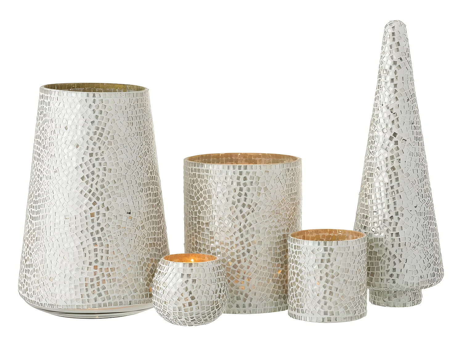 Albero di Natale a mosaico in vetro argentato 13x13x41 cm