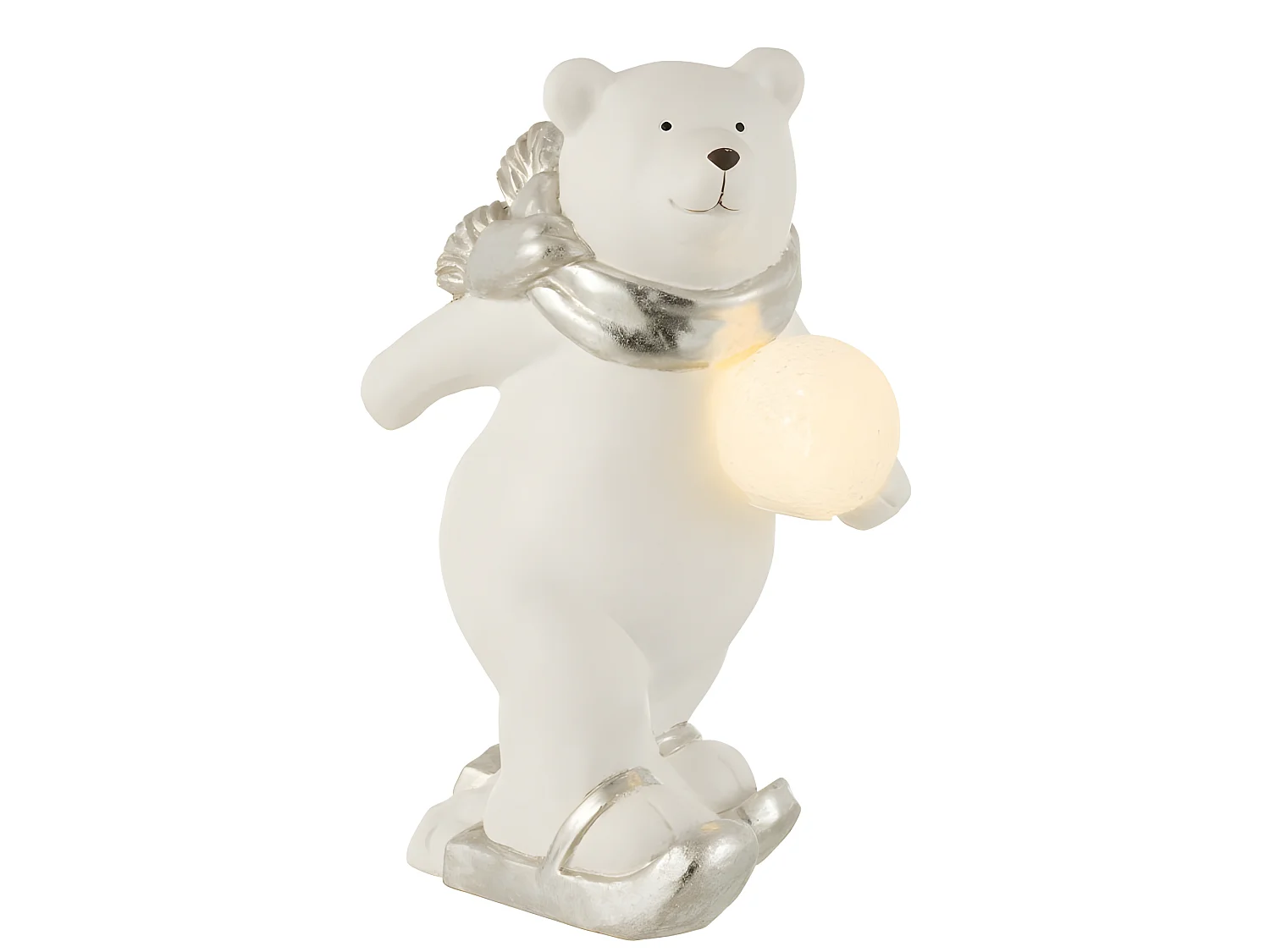 Oso polar led cerámica blanco/plata Alt. 37 cm