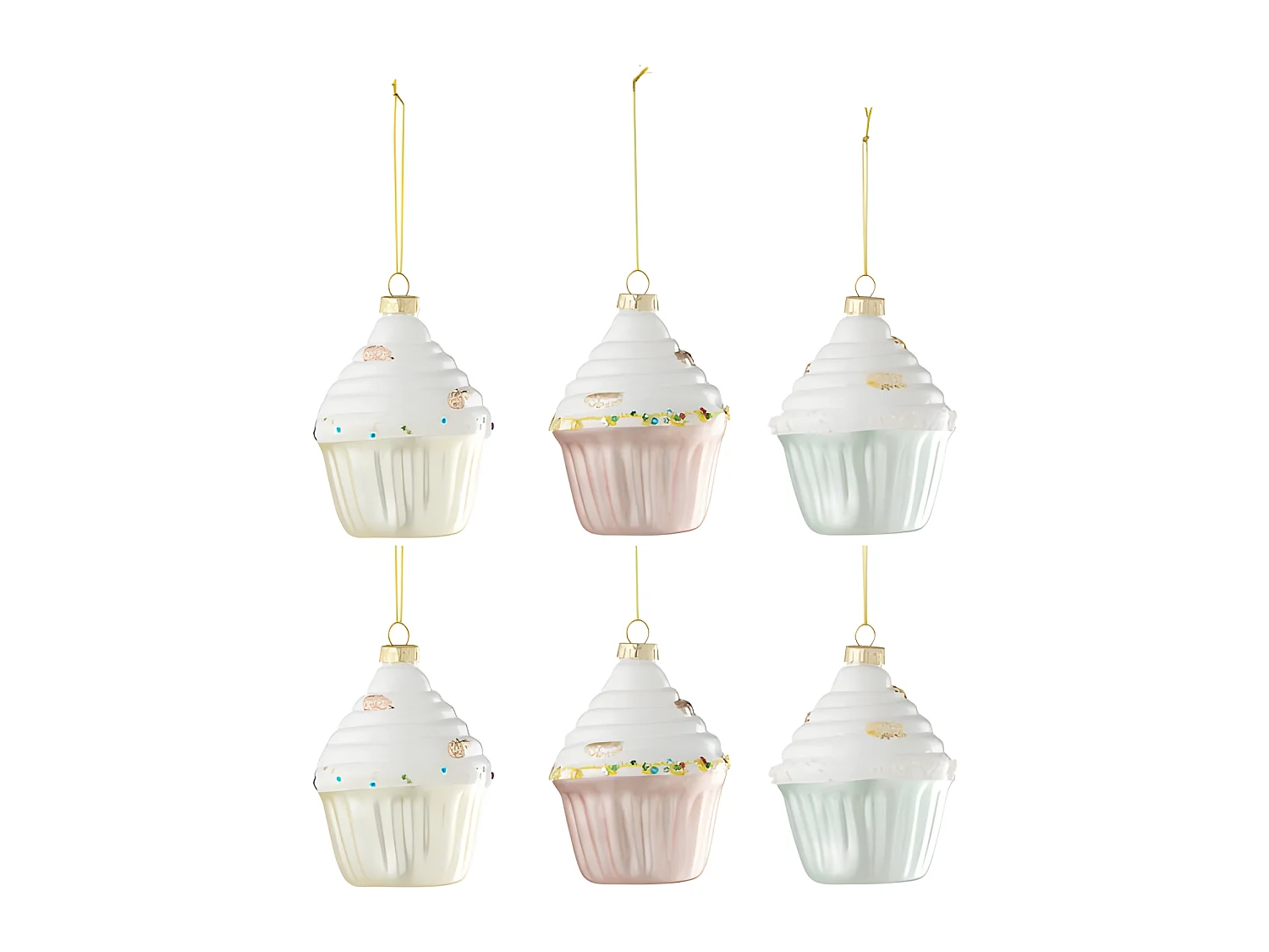 Caja de 6 bolas de Navidad en vidrio multicolor de 7.5x7.5x10 cm