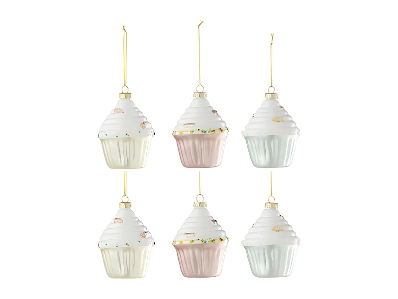 Caja de 6 bolas de Navidad en vidrio multicolor de 7.5x7.5x10 cm