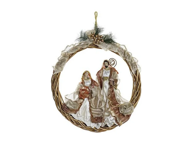 Couronne de Noël avec personnages blanc et doré