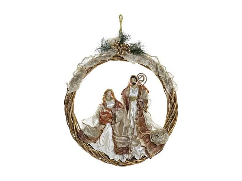 Couronne de Noël avec personnages blanc et doré