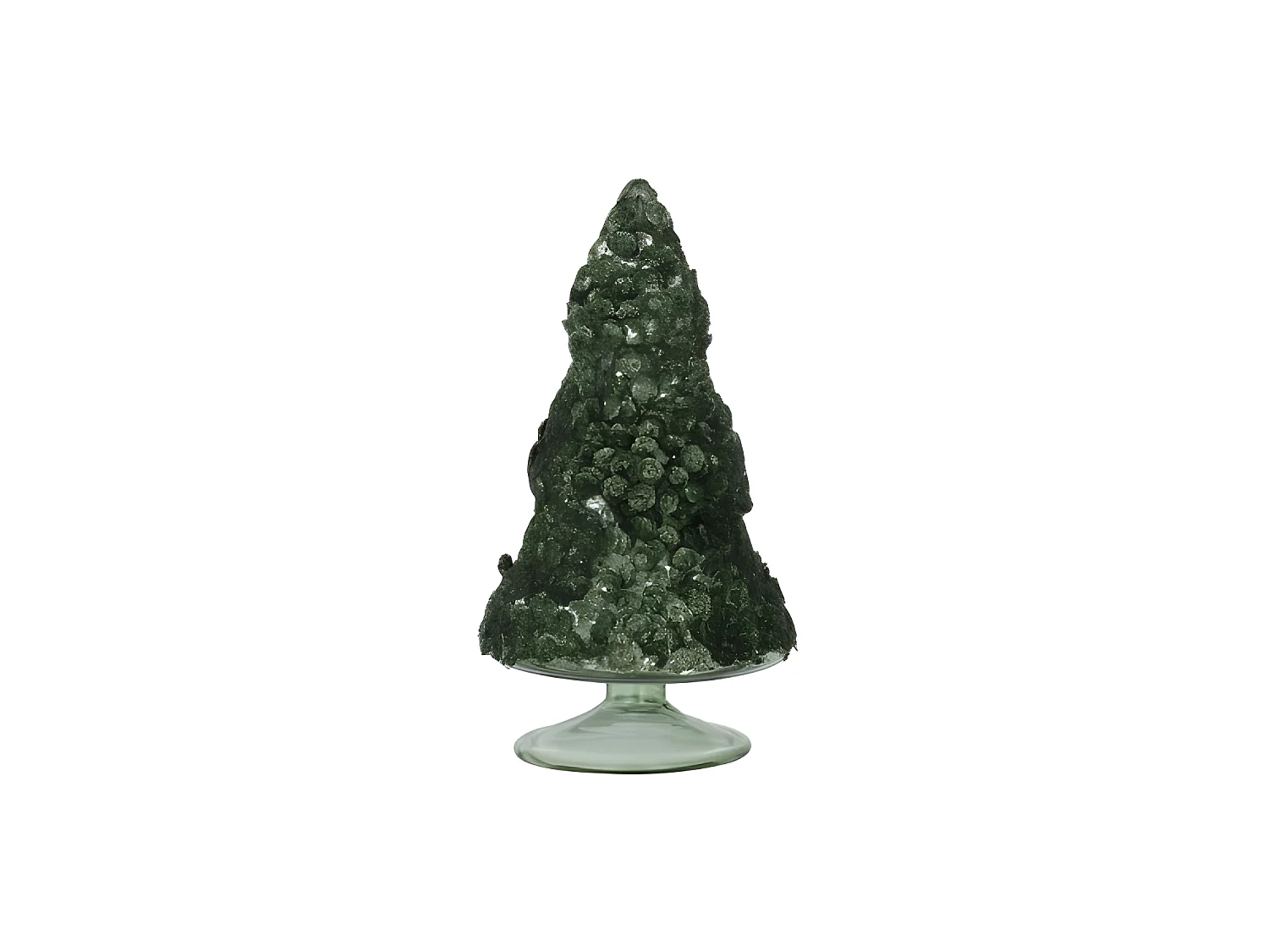 Árbol de Navidad decorativo con luces LED de vidrio verde de 8.5x8.5x15.5 cm