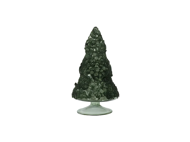 Árbol de Navidad decorativo con luces LED de vidrio verde de 8.5x8.5x15.5 cm