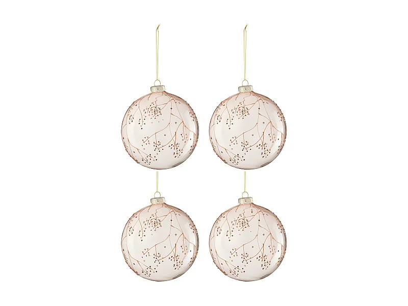 Scatola di 4 palline di Natale in vetro rosa 12x12x12 cm