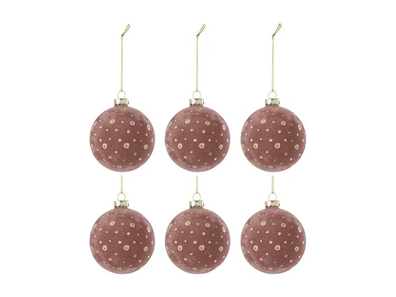 Caja de 6 bolas de Navidad de vidrio rosa de 8x8x8 cm