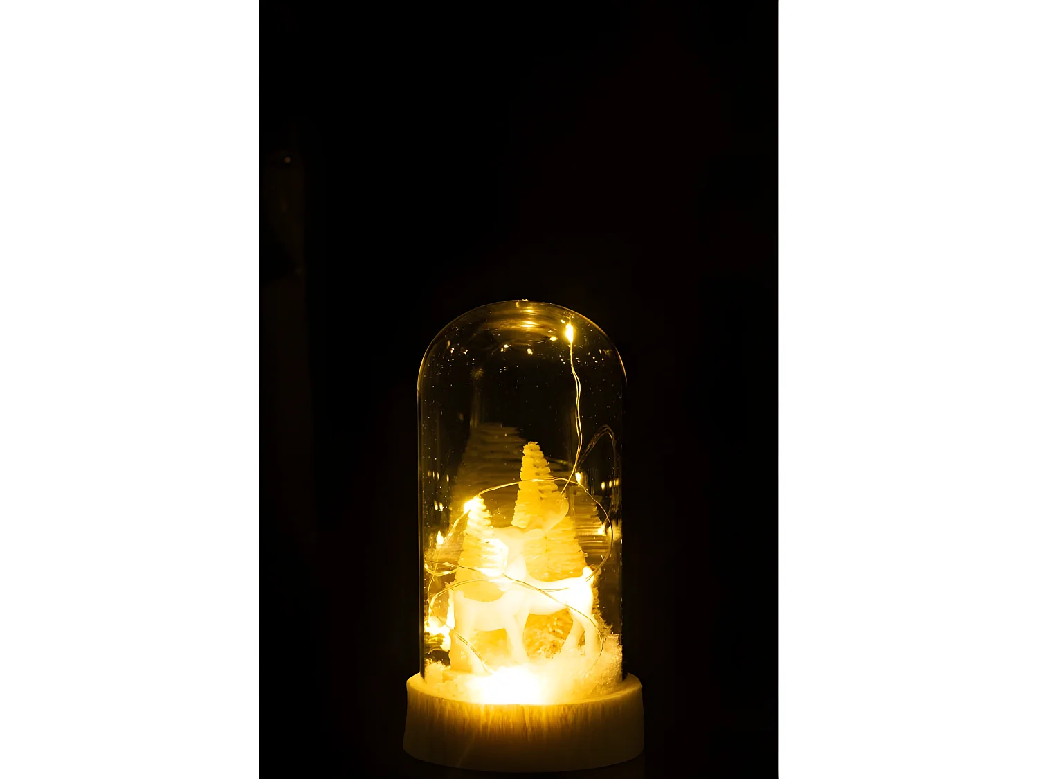Campana alta led ciervos cristal/resina blanco Alt. 17 cm