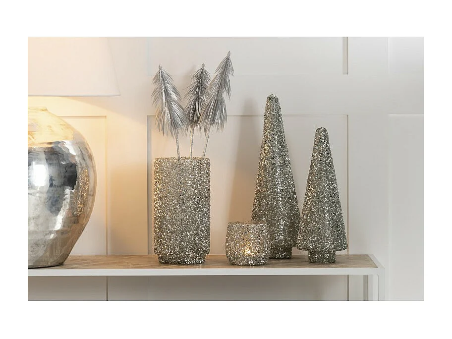 Albero di Natale decorativo in vetro argento 12x12x32 cm