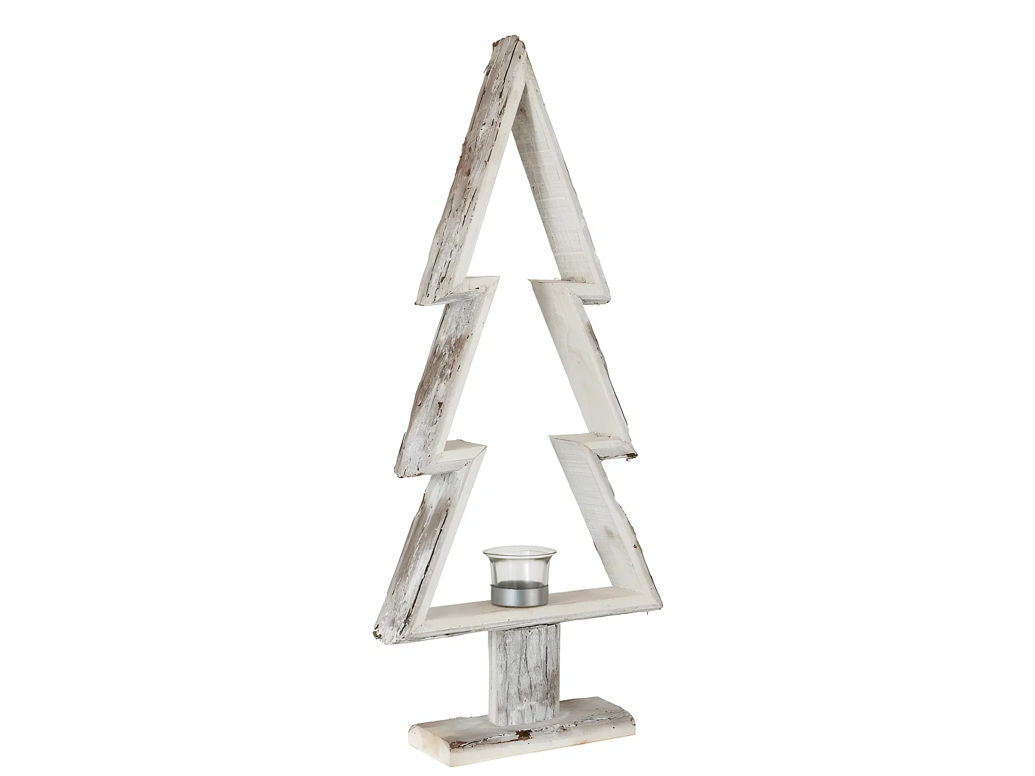 Portavelas árbol de navidad madera marrón/blanco Alt. 63 cm