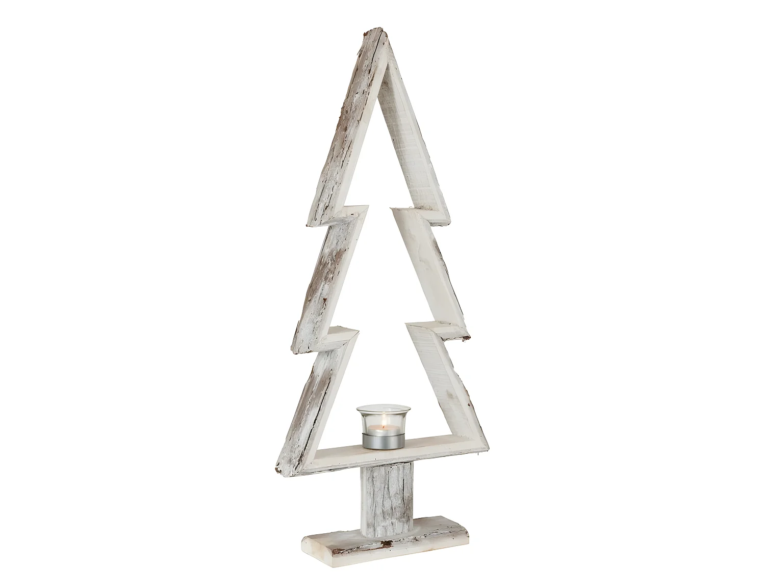 Portavelas árbol de navidad madera marrón/blanco Alt. 63 cm