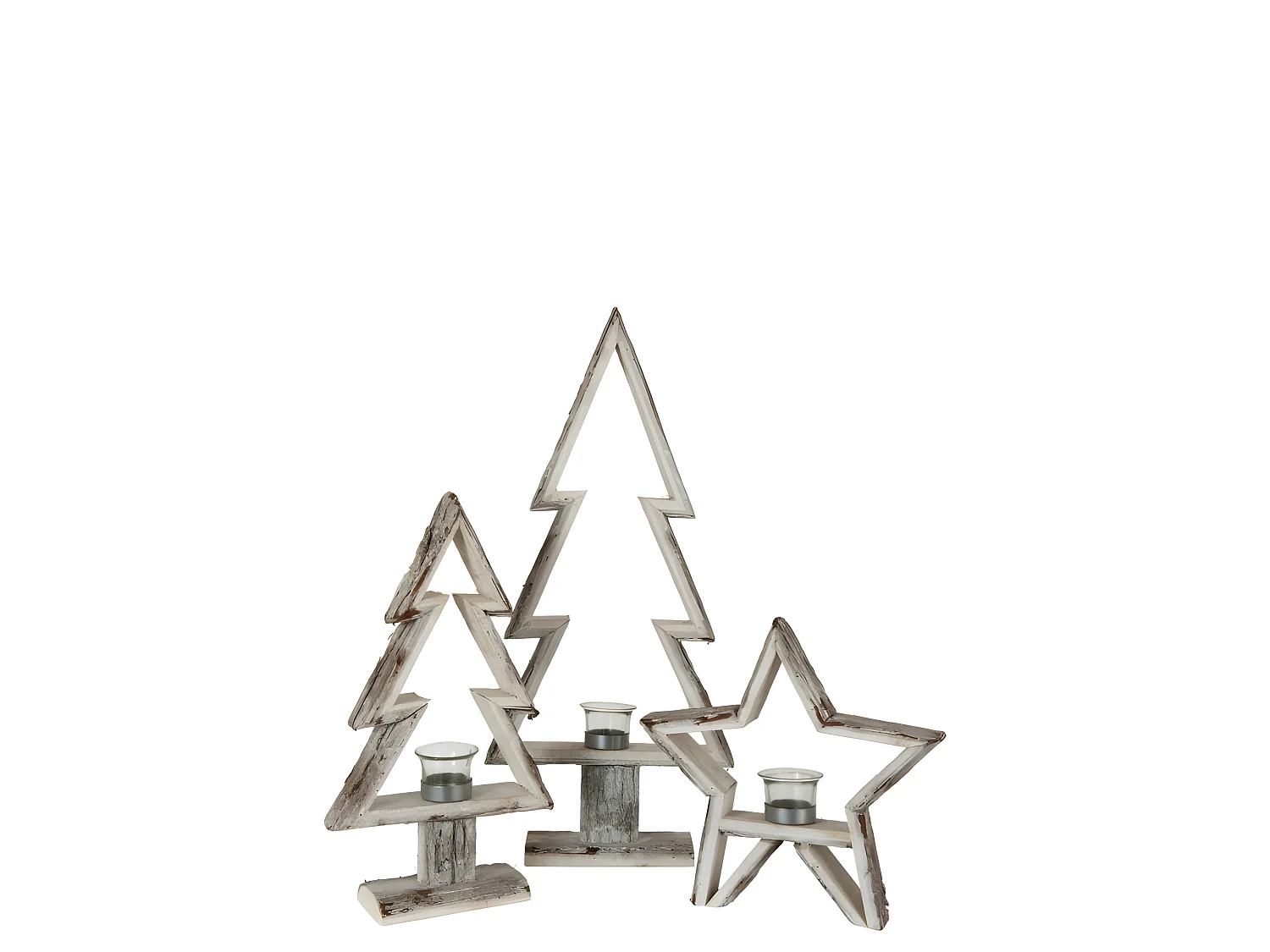 Portavelas árbol de navidad madera marrón/blanco Alt. 63 cm