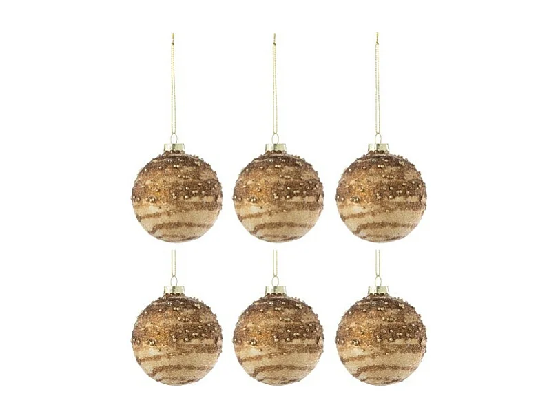 Boite de 6boules de Noël en verre marron 8x8x8 cm