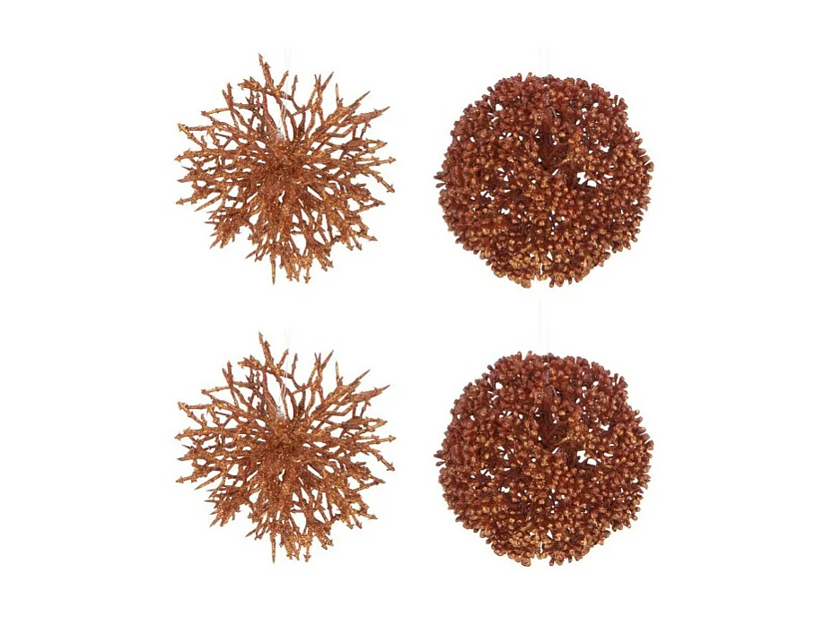 Caja de 4 bolas de Navidad de plástico naranja de 10x10x10cm