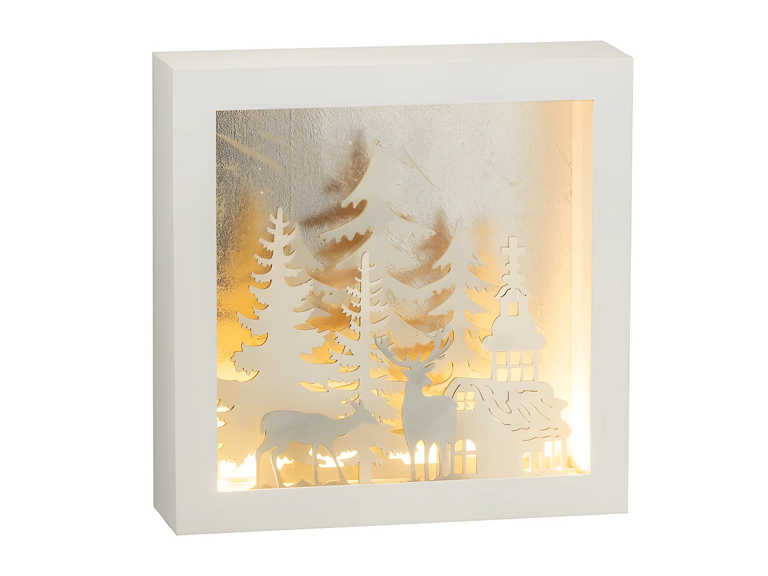 Cornice di Natale illuminata in plastica argento 24.5x7x24.5 cm