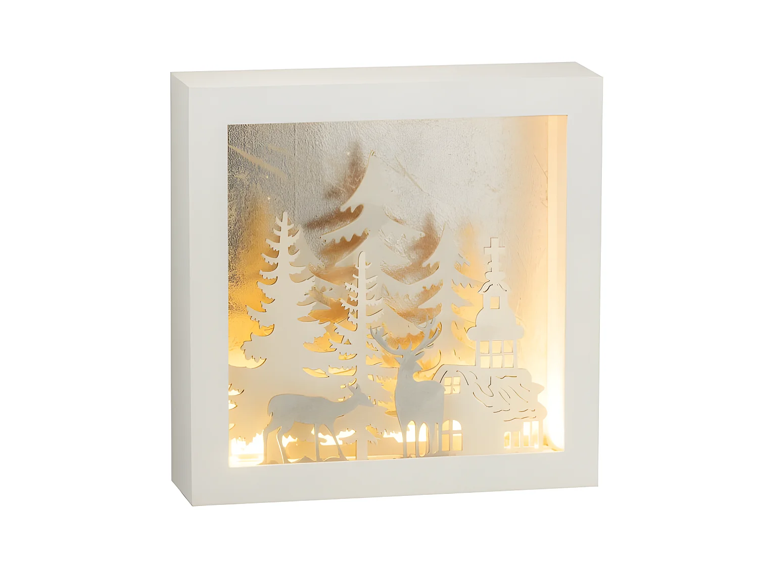 Cornice di Natale illuminata in plastica argento 24.5x7x24.5 cm