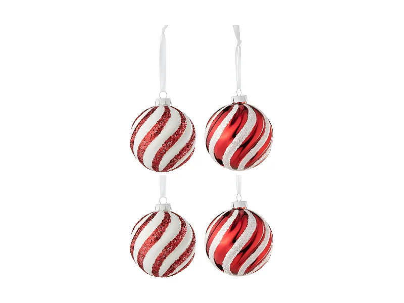 Scatola di 4 palline di Natale in vetro rosso 10x10x10 cm